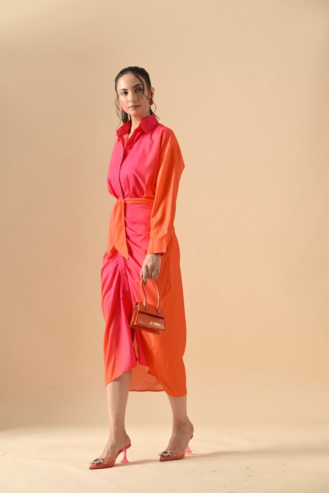 Pankh Rosie Casual Printed Tie Wrap Ruched Maxi Shirt Dress