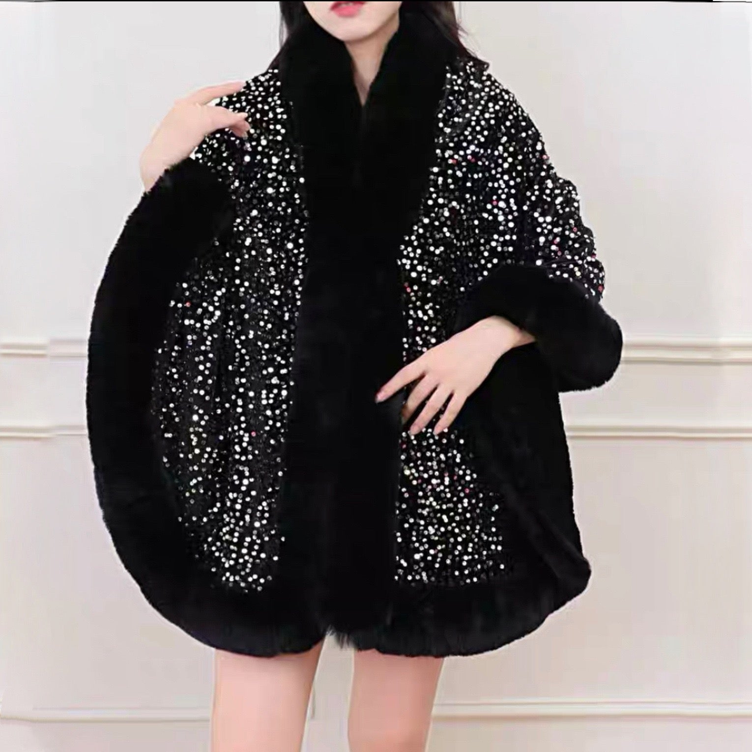 Pankh Zuni Sequin Wool Party Wear Cape Shawl