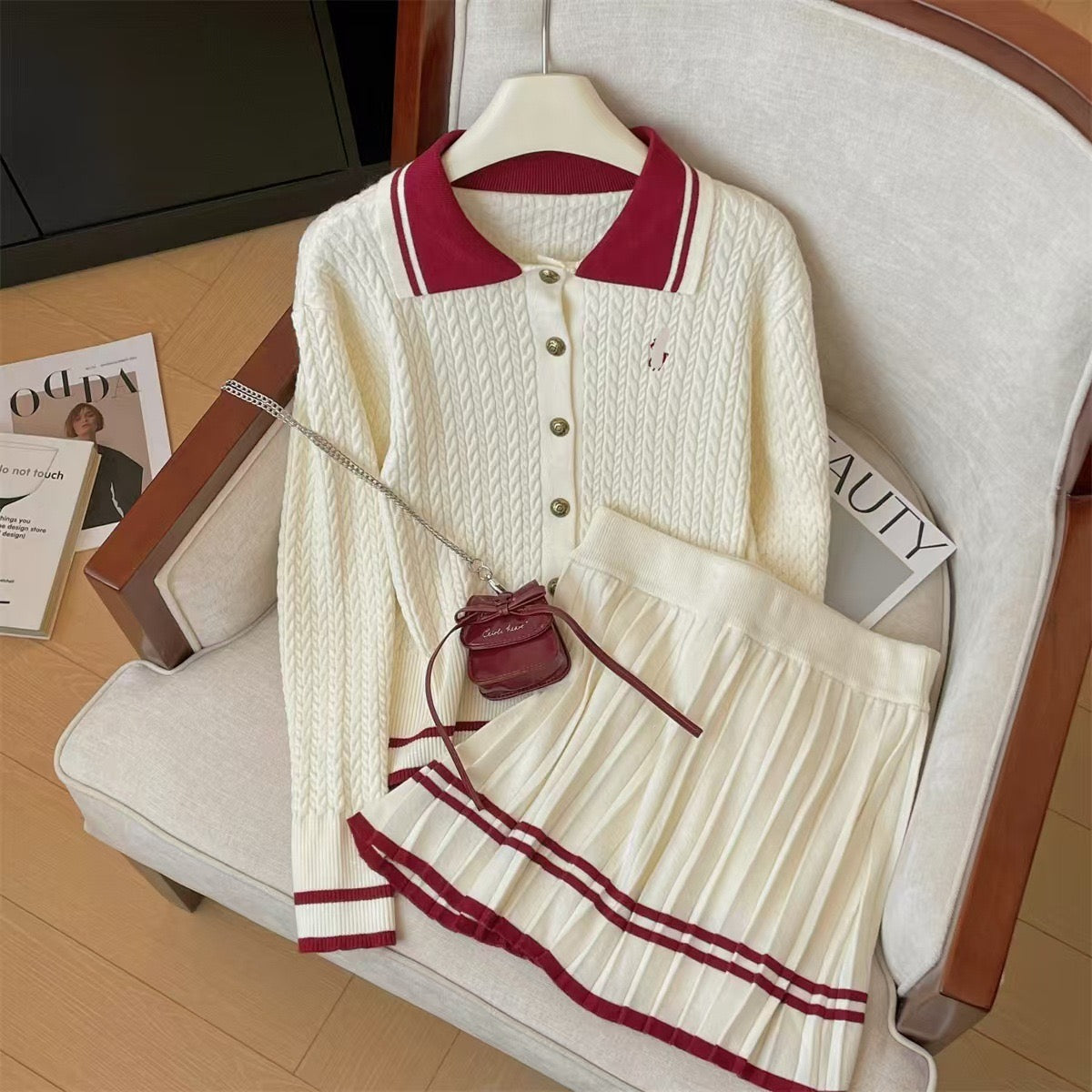 Pankh ashelong Woolen Top and Short Pleated Skirt Set