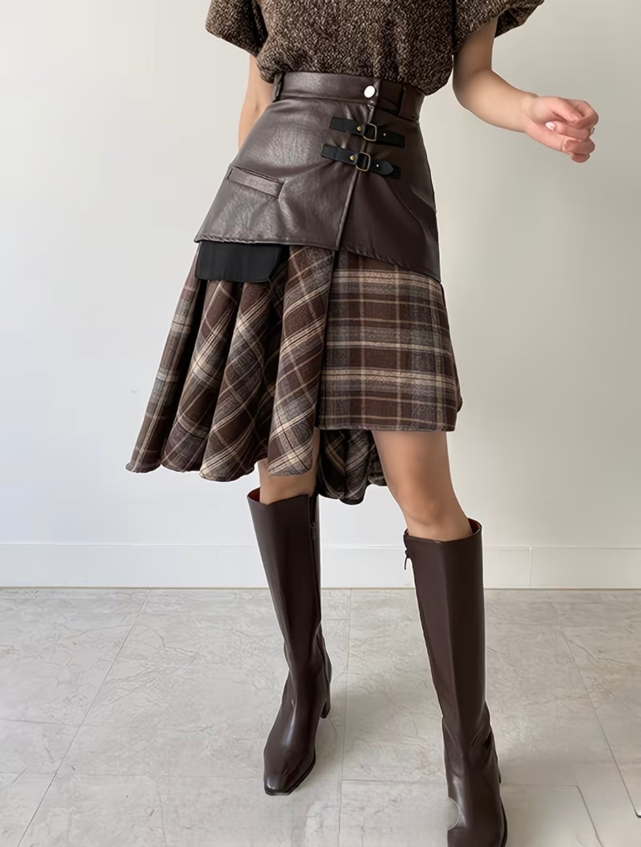 Pankh Reese Plaid Gingham Mid length Two Piece Skirt