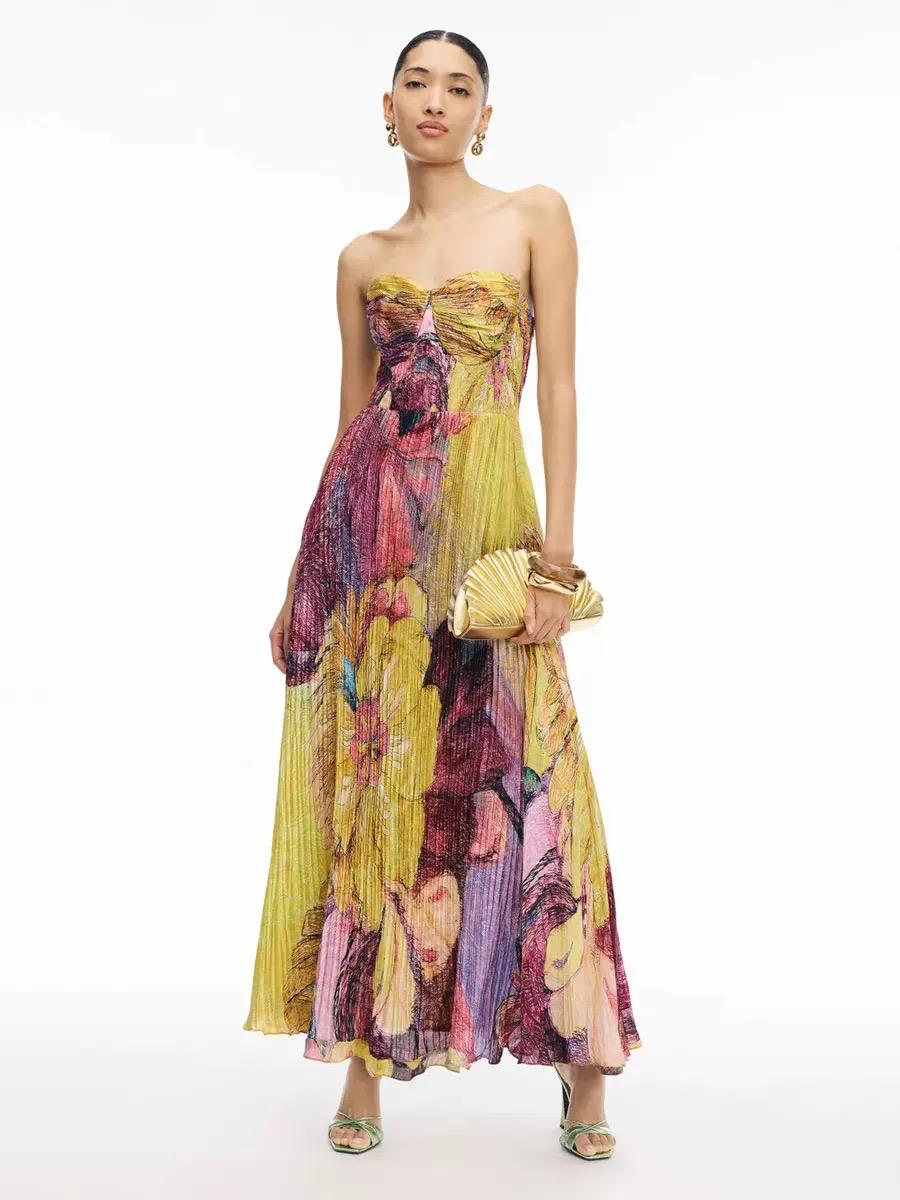 Pankh Miriam Multicolored Ikat Print Pleated Maxi Dress