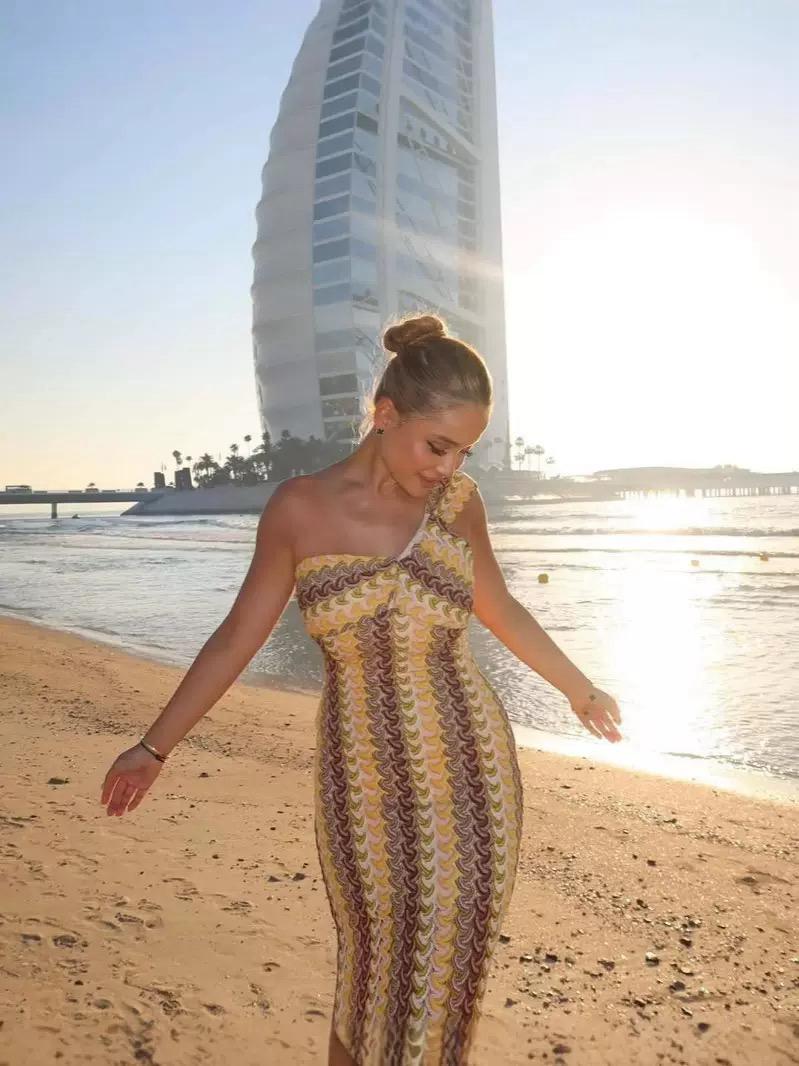 Pankh Miray One-Shoulder Zigzag Knit Mini Dress