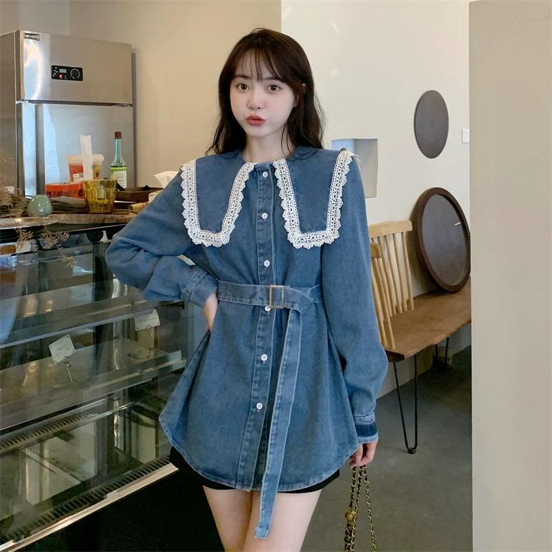 Pankh Kashvi Spring Summer Doll Lace Collar Denim Shirt Dress