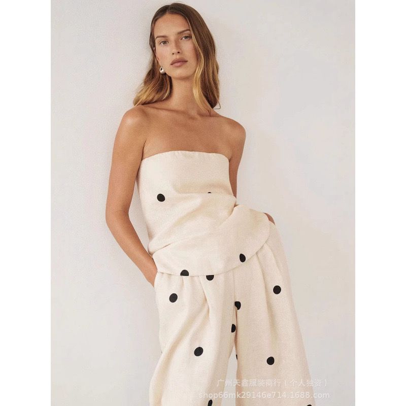 Pankh Leroy Polka Dot Off Shoulder Top With Wide Leg Pant Set