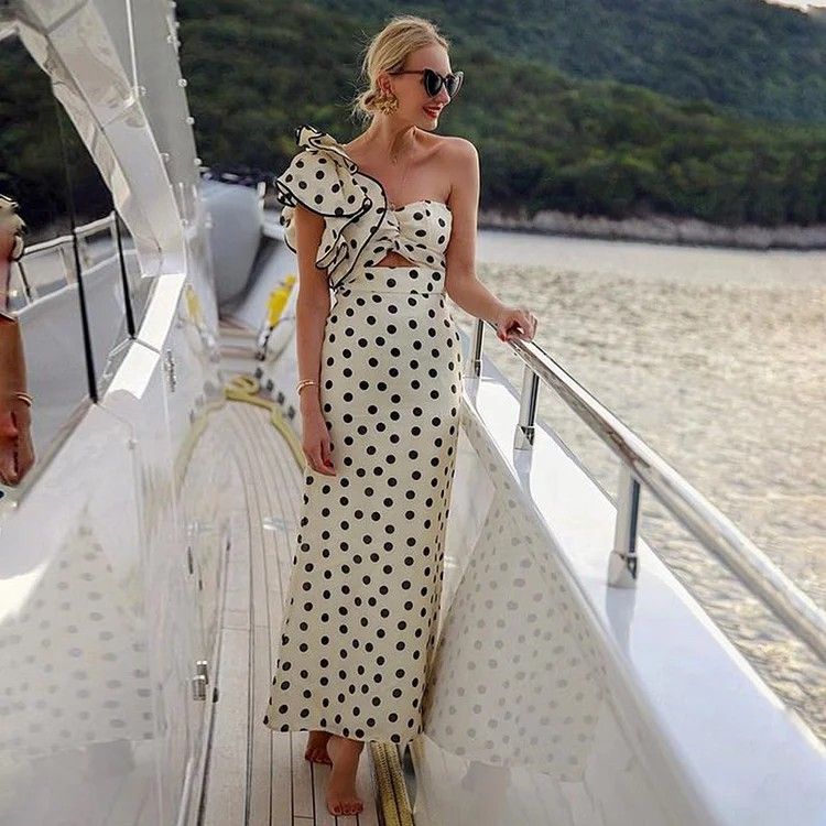 Pankh Meera One Shoulder Polka Dot Ruffle Dress