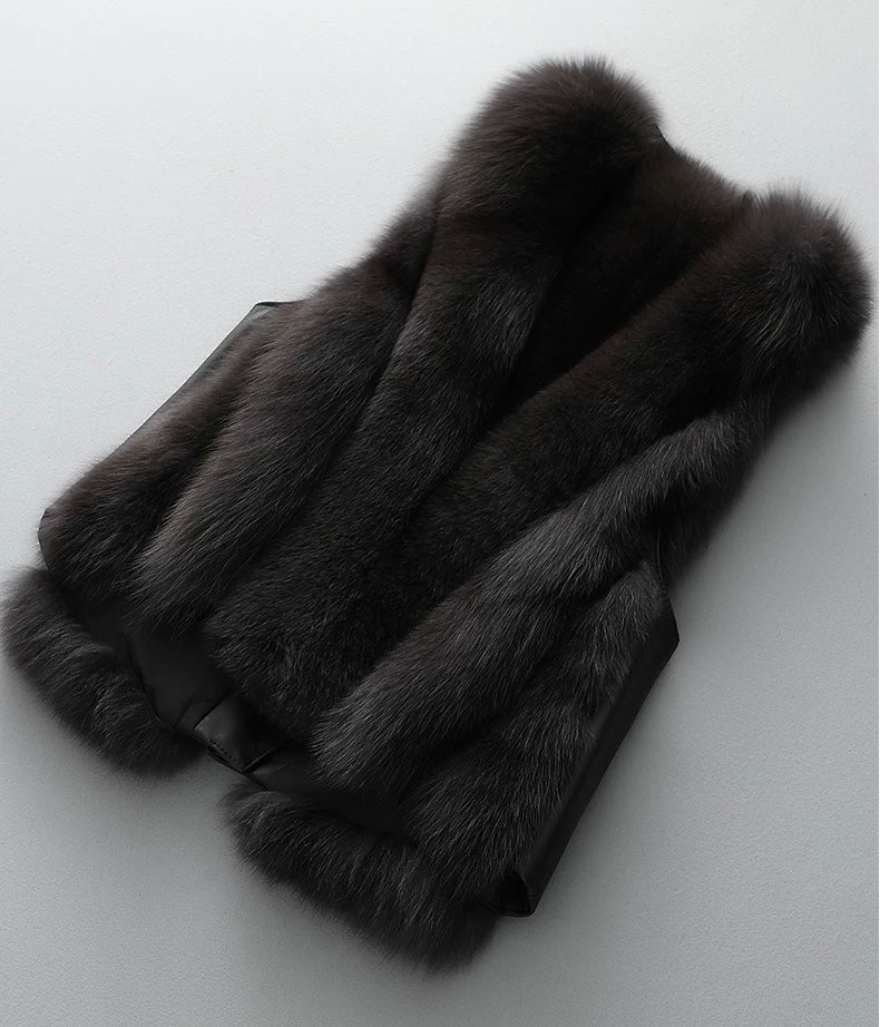 Pankh Rudy Fur and Leather Sleeveless Formal Jacket