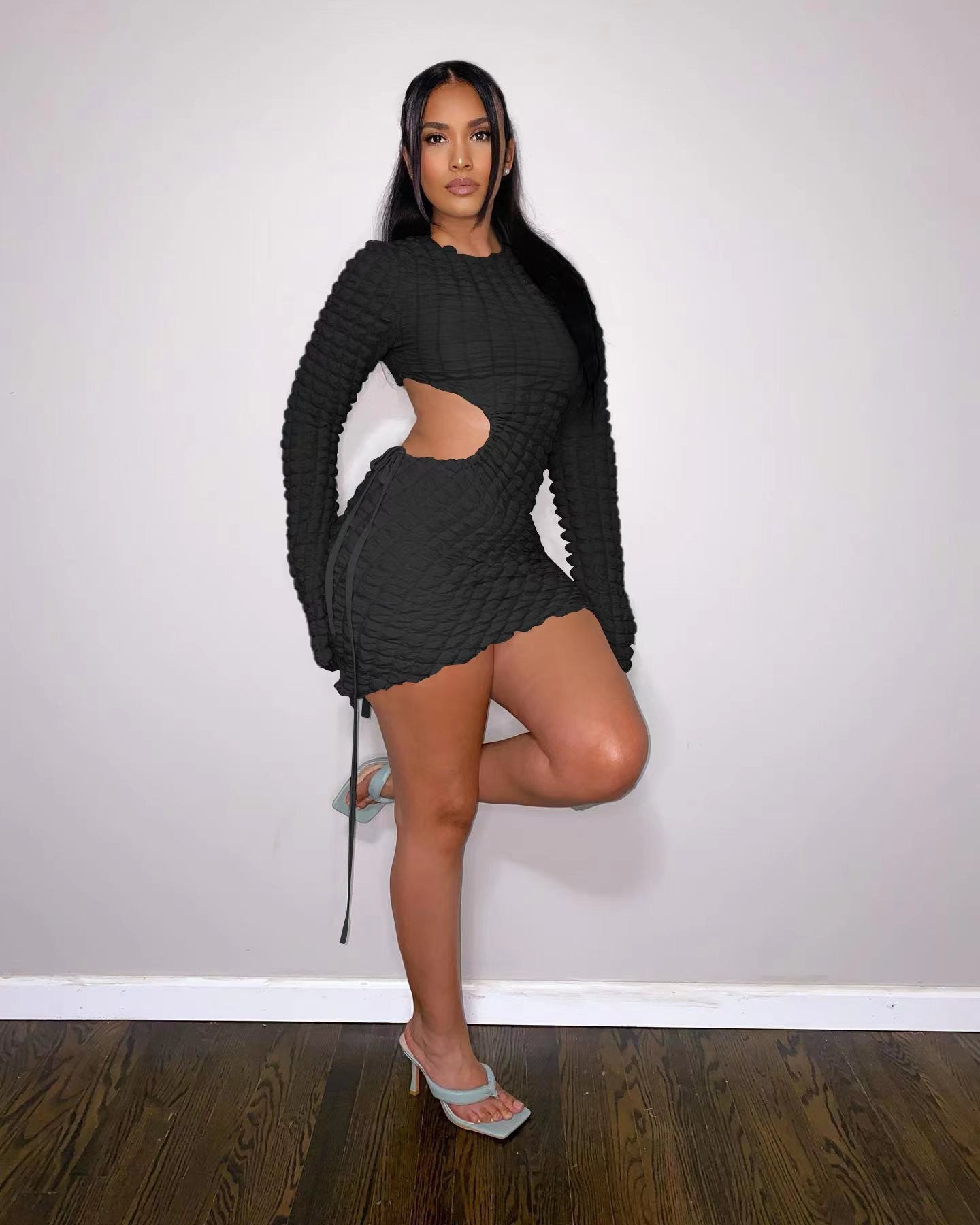 Pankh Angel Long Sleeves Cut-Out Bubble Mini Dresses