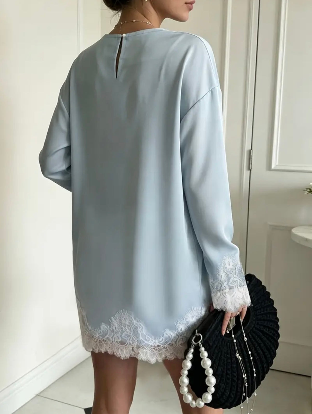 Cemila Loose Satin Lace Dress with Wrap-around Scarf