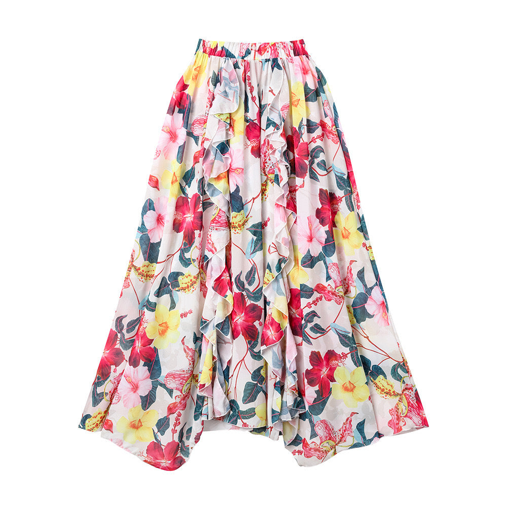 Pankh Florrie Deep Neck Floral Print Cutout Swimsuit With Pleated Skirt Set
