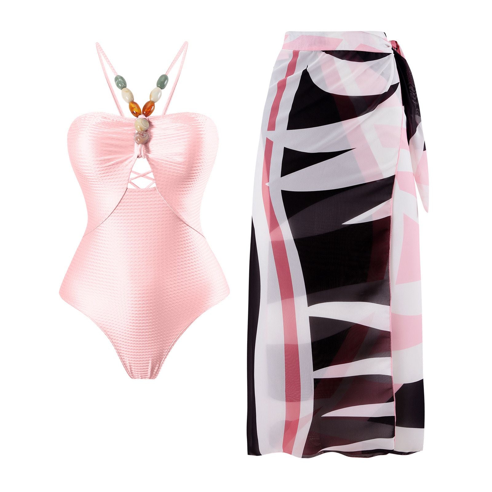 Pankh Lex Beaded Halter Neck Monokini And CoverUp
