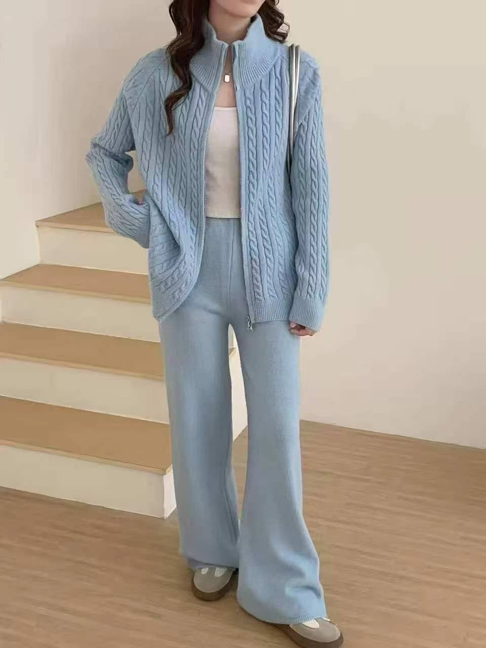 Pankh Judy Wool Front Zipper Jacket and Pant Coord Set