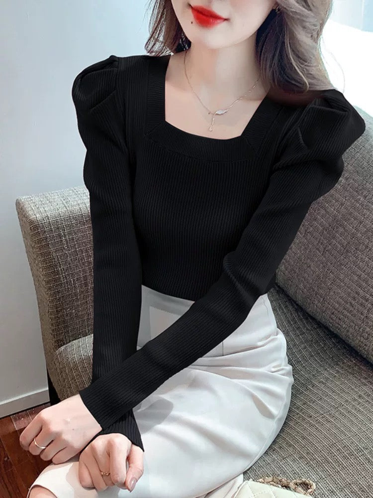 Pankh Wemby Knit Top with Thumbhole Long and Puff Sleeve