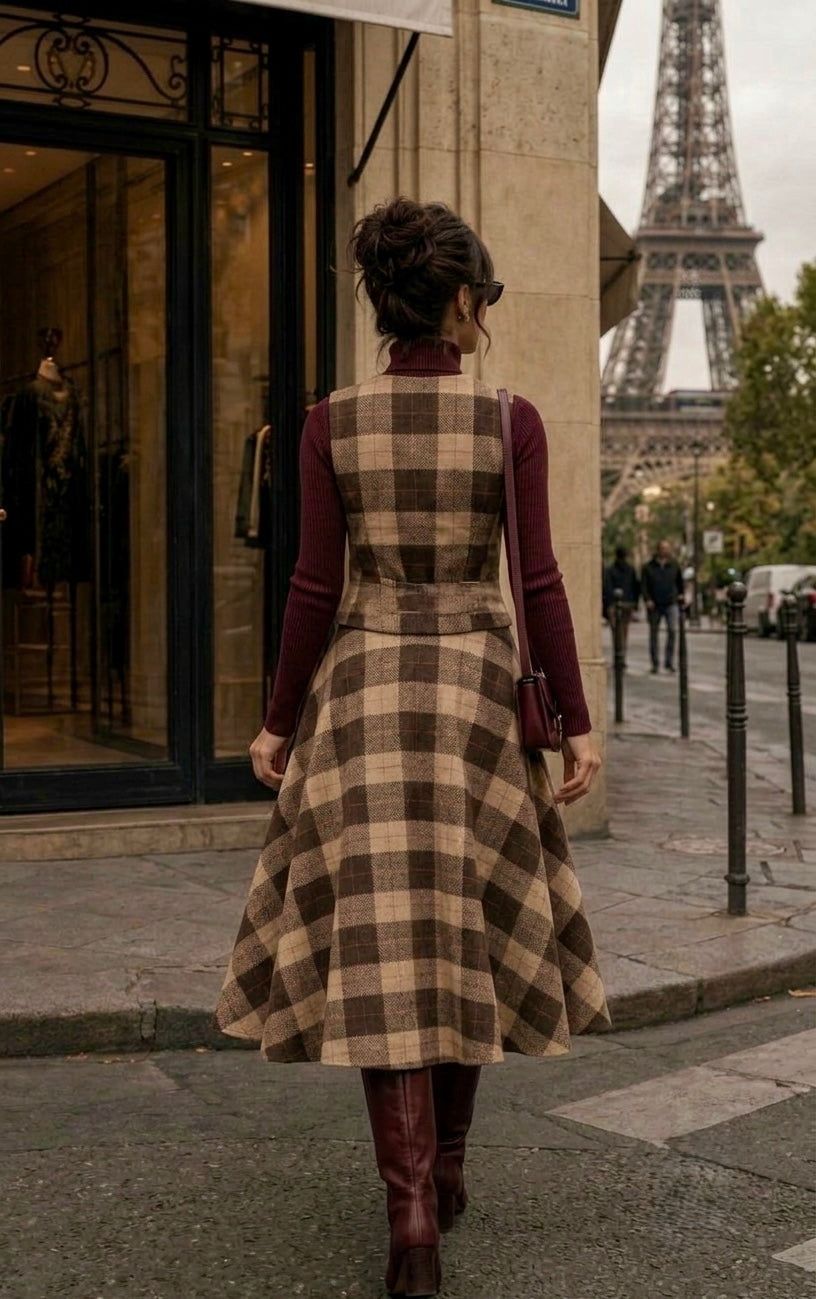 Pankh Cresent Plaid Check Waist Coat and Skirt Coord Set