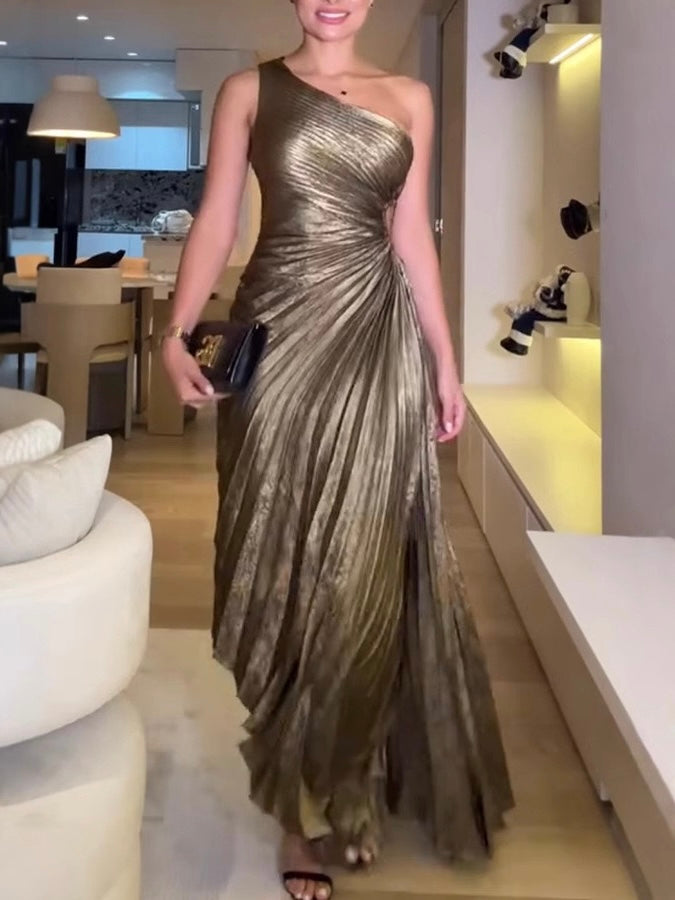 Pankh Ryce Pleated Metallic Cutout Party Wear Maxi Dress