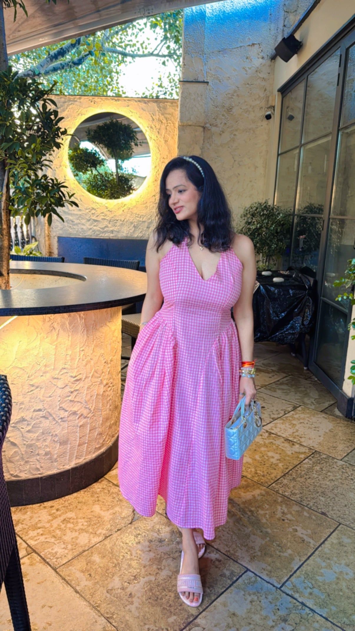 Pankh Luxe Anee Halter Neck Long Flaired Gingham Maxi Dress