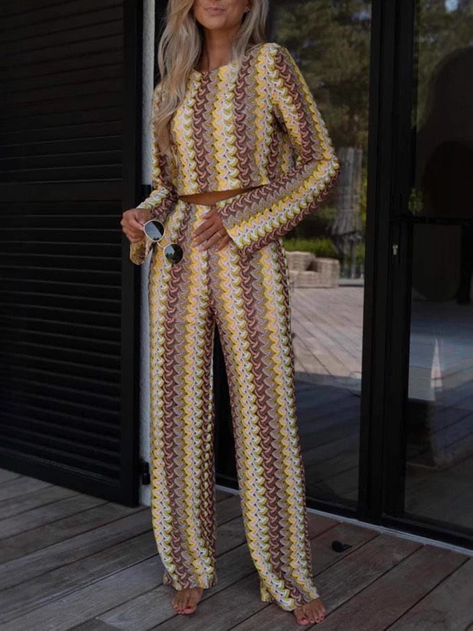 Pankh Odil Crochet Crop Top & Pants Resort Wear Coord Set