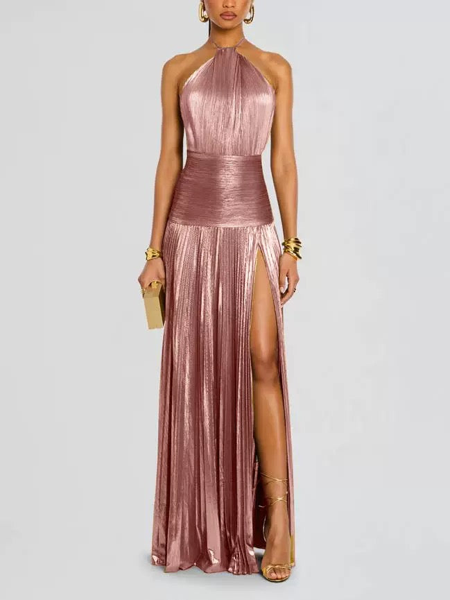 Pankh Inney Metallic Pleated Evening Maxi Dress