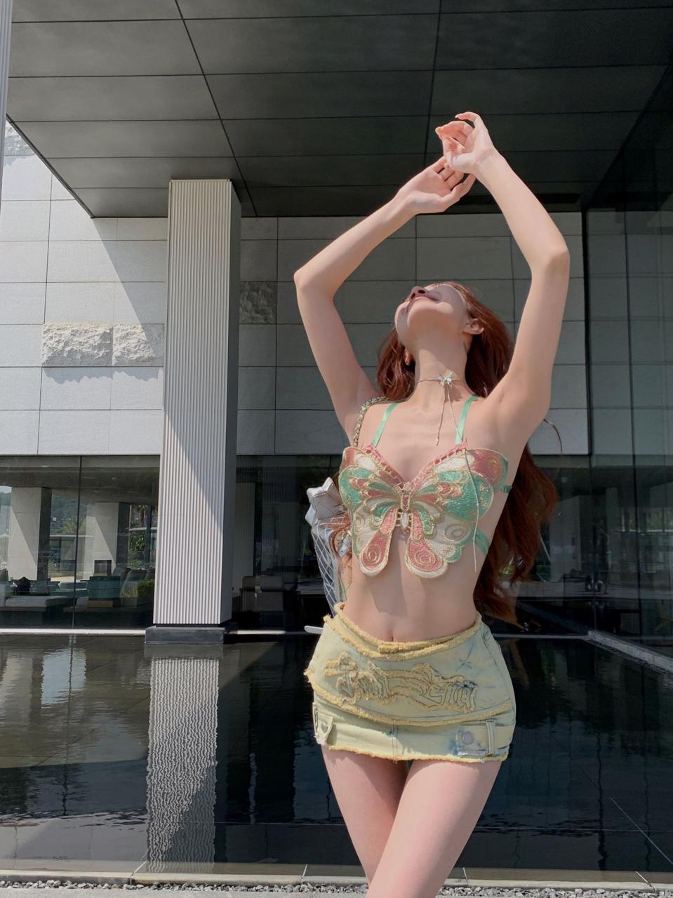 Pankh Elvan Embroidered Butterfly Halter Top