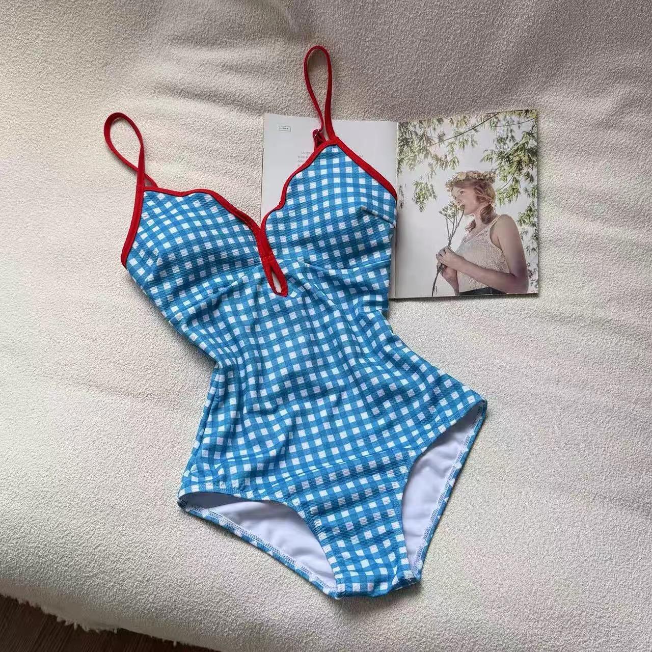 Pankh Adela Gingham Plaid Swimsuit & Skirt Set