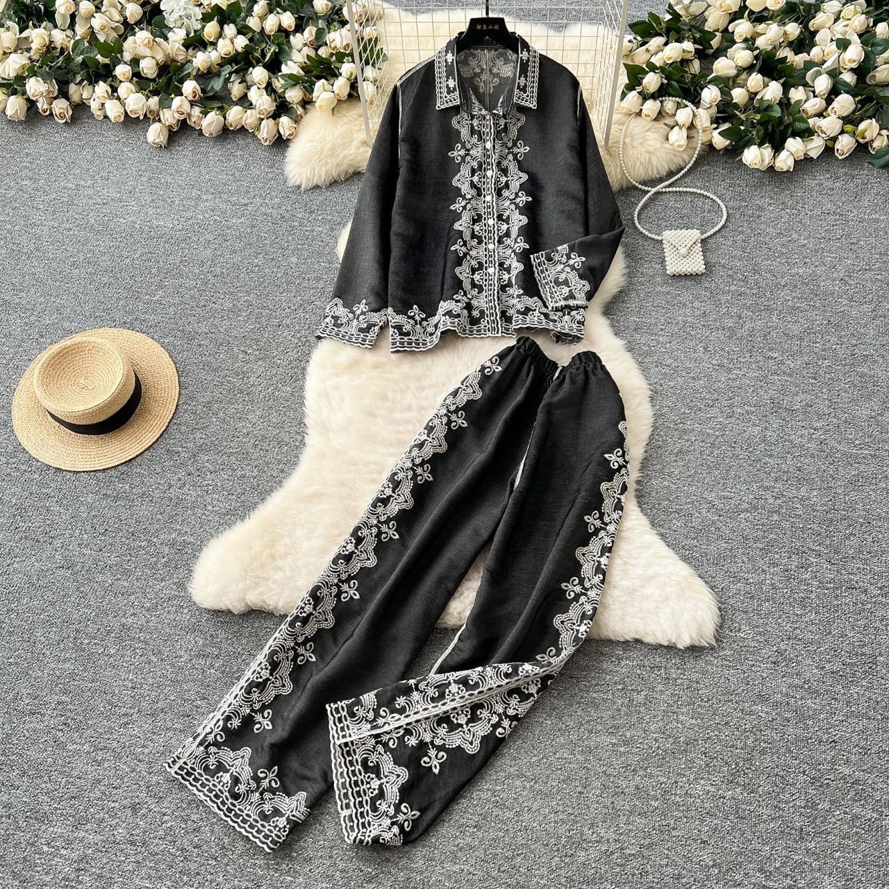 Pankh Torrin Embroidered Cotton Shirt And Pant Set