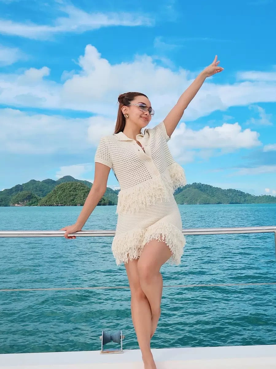 Pankh Lake Crochet And Tassel Shirt and Skirt Coord Set