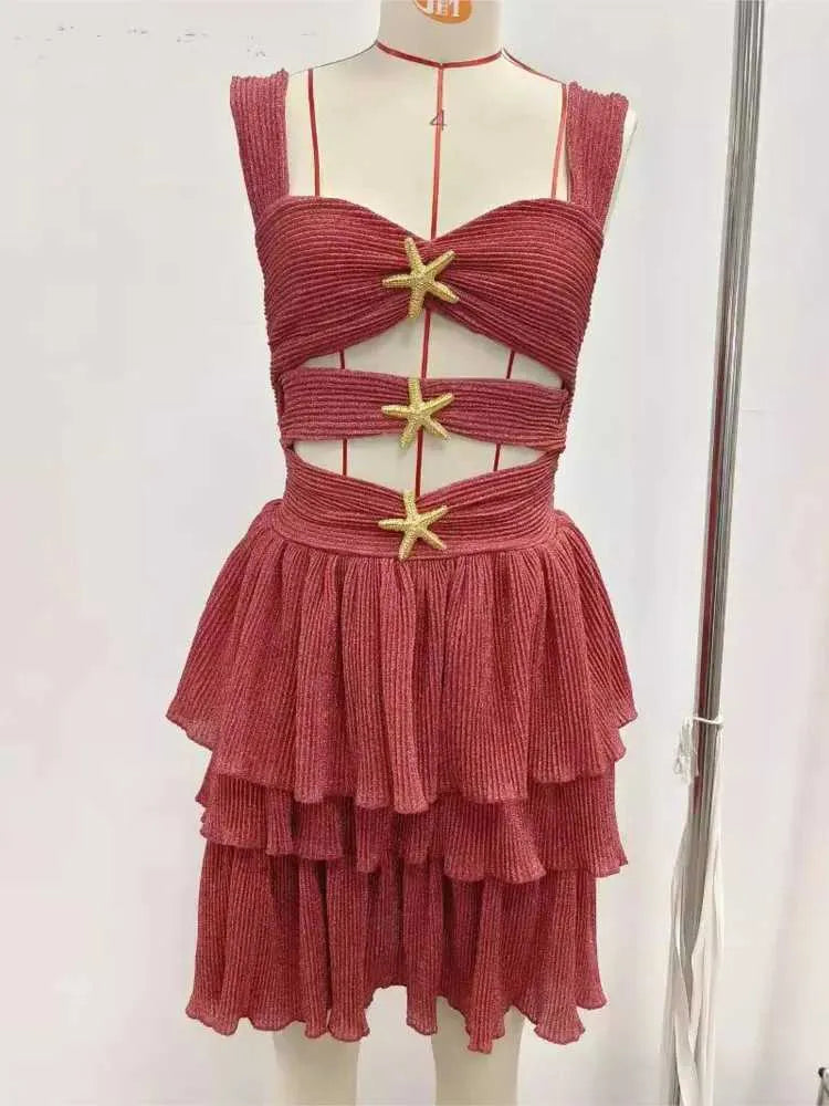 Pankh Krystin Sparkly Cut Out Starfish Decore Ruffle Mini Dress