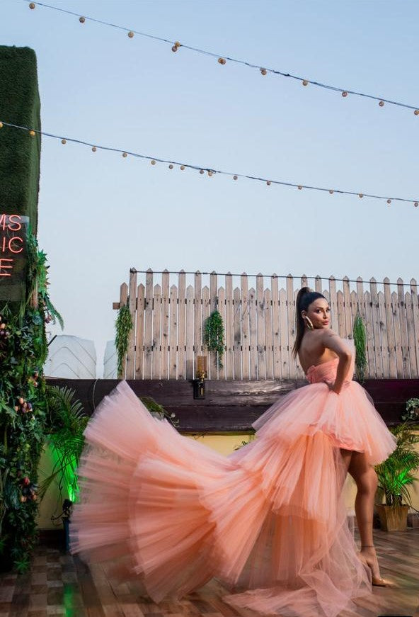 Pankh Pink Frill Party Wear Ball Gown
