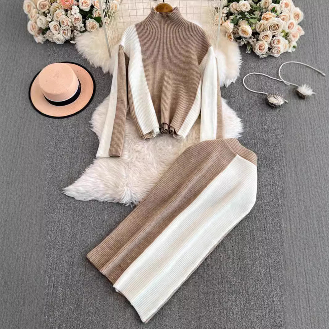 Pankh Miya Contrast Loose Style Top And Skirt Woolen Coord Set