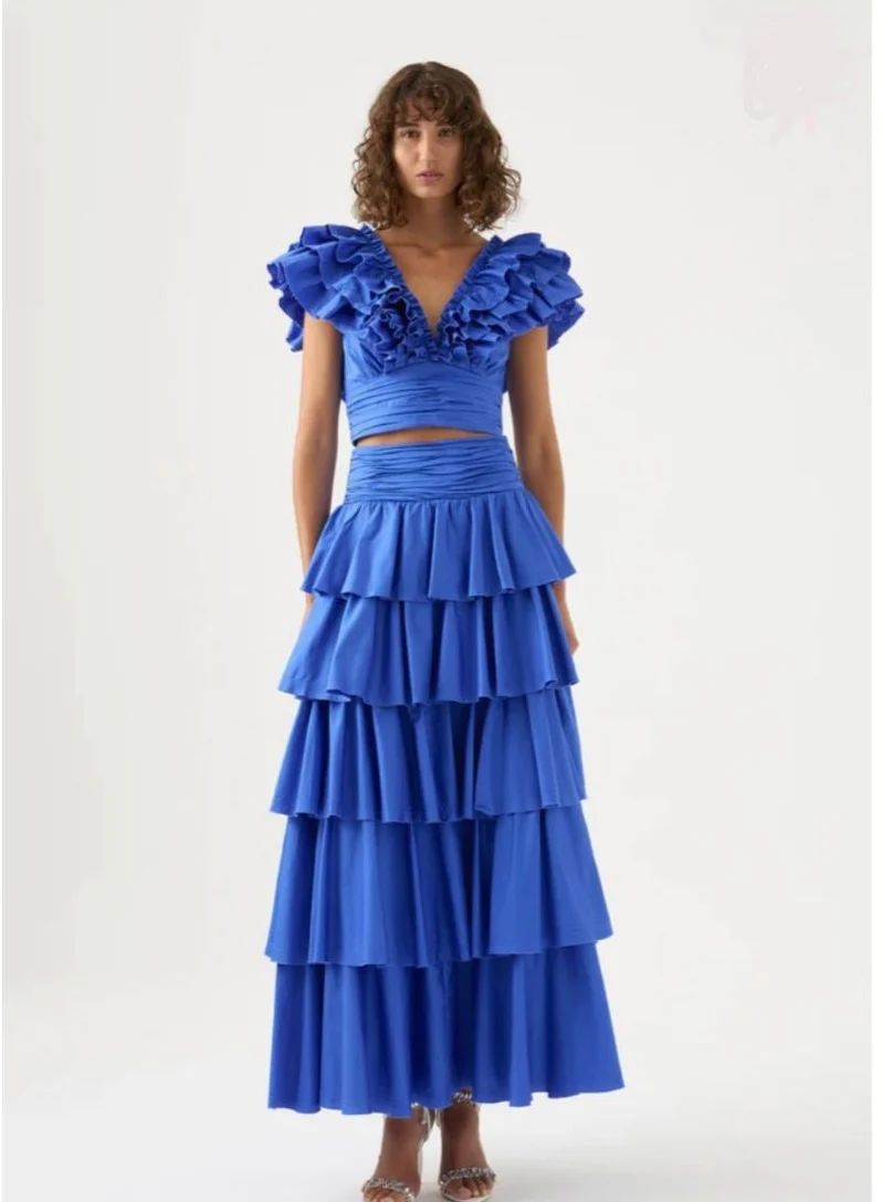 Pankh Prolly Ruffle Cropped Top And Ruffled Skirt
