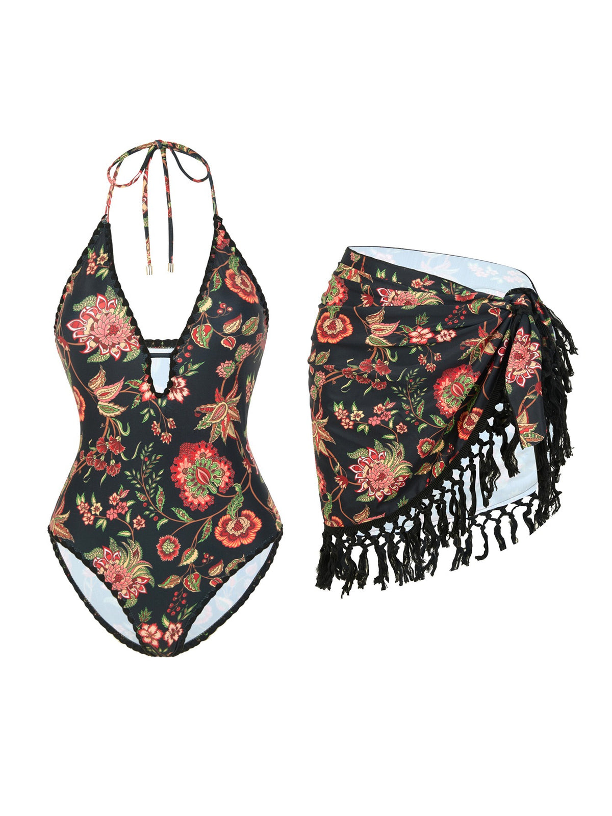 Ruri Bohemian Print Monokini & Tassel Cover Up Set