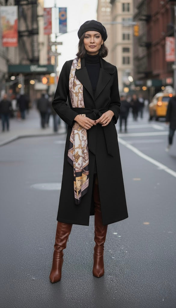 Pankh Perky Luxury Suede Blazer Overcoat With Detachable Scarf