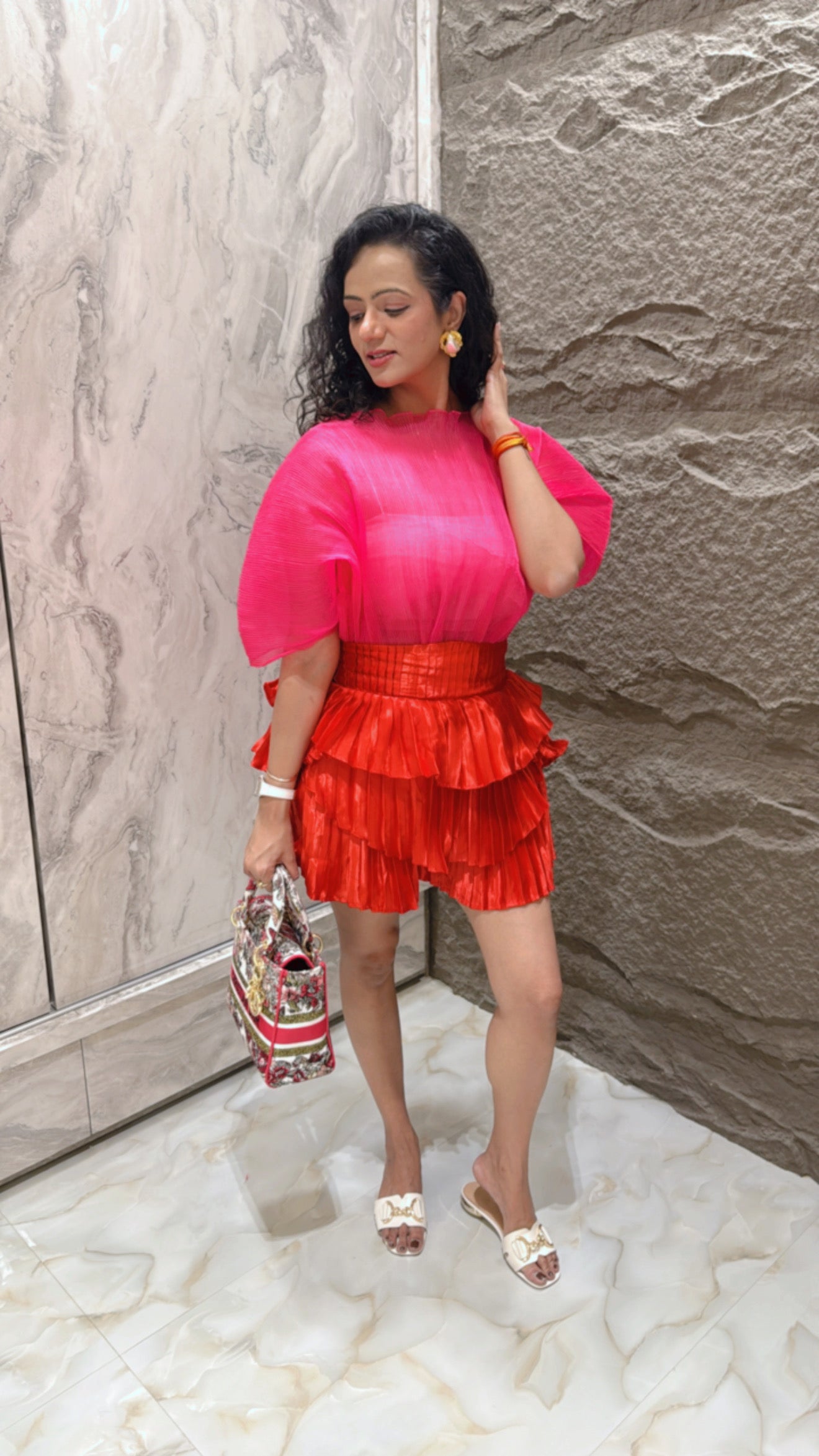 Pankh Elish Organza Pleated Top and Skirt Coord Set