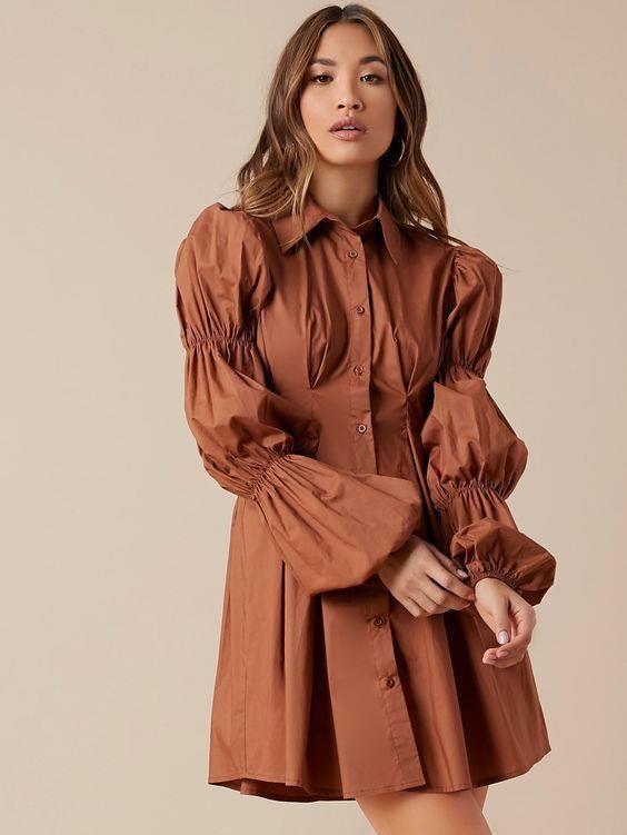 Pankh Adalira Elegant Button-Down Fold Pleated Puff Sleeves Summer Cotton Dress