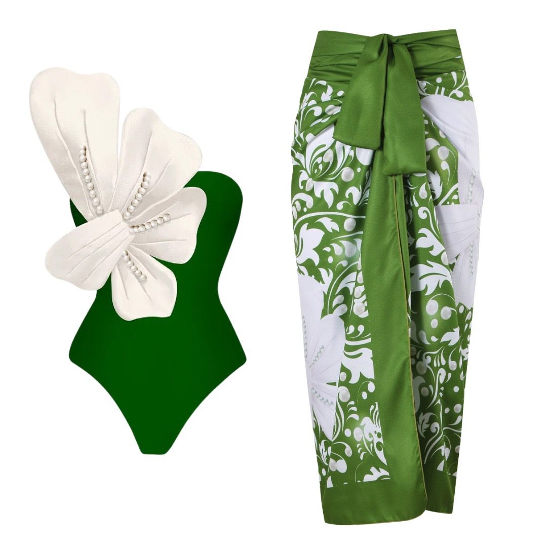 Pankh Dax Luxury 3D Flower One Peice Swimsuit With Cover-Up