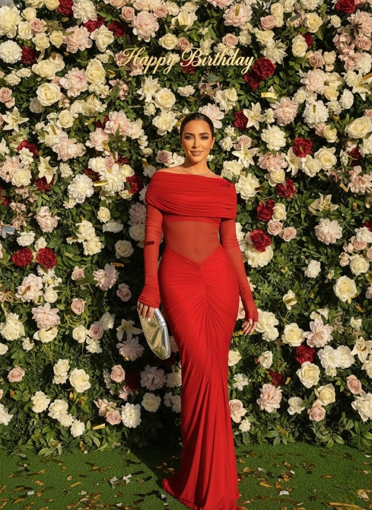 Pankh Luxe Kyra Long-Sleeve Off Shoulder Bodycon Dress