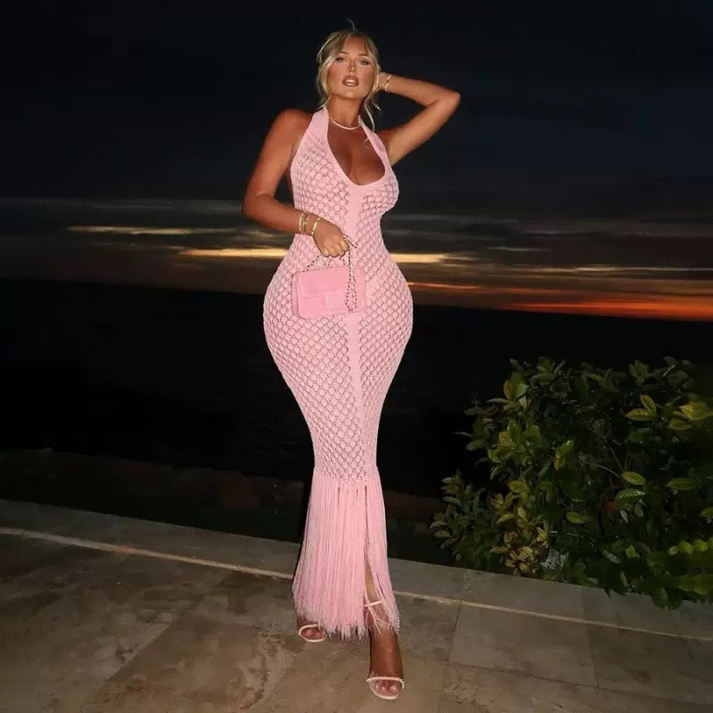 Pankh Resty Crochet Resort Wear Tassel Maxi Dress