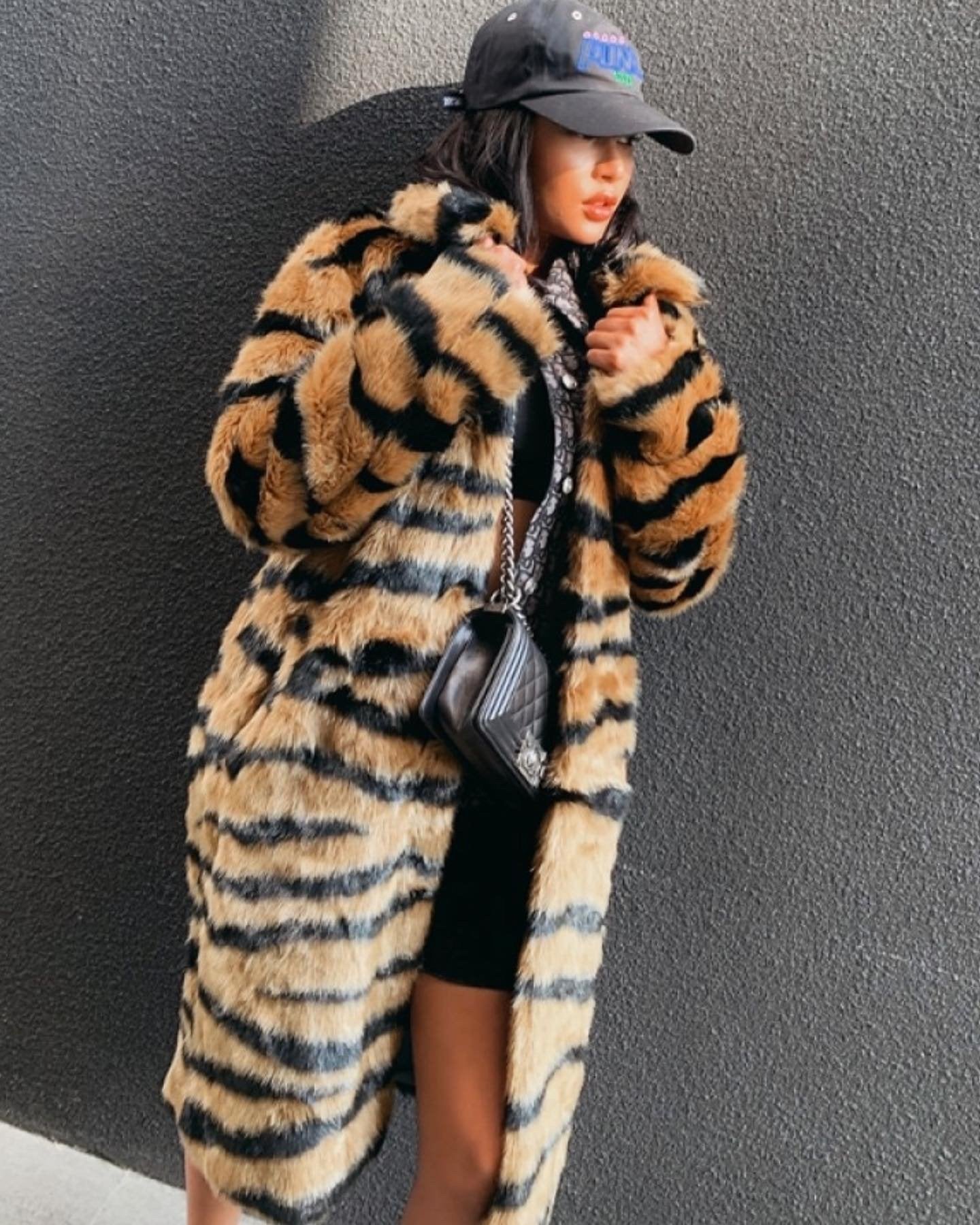 Pankh Sansy Tigeress Fur Long Over Coat