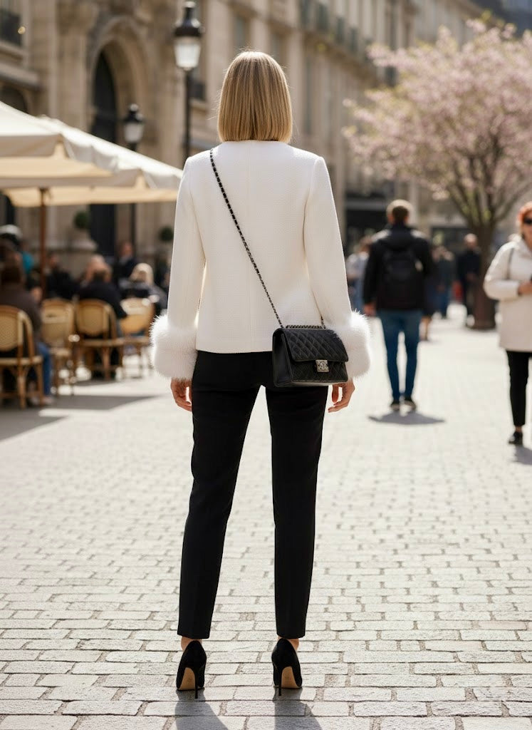 Pankh Bub Woolen Blazer Fur Coat with Brooch