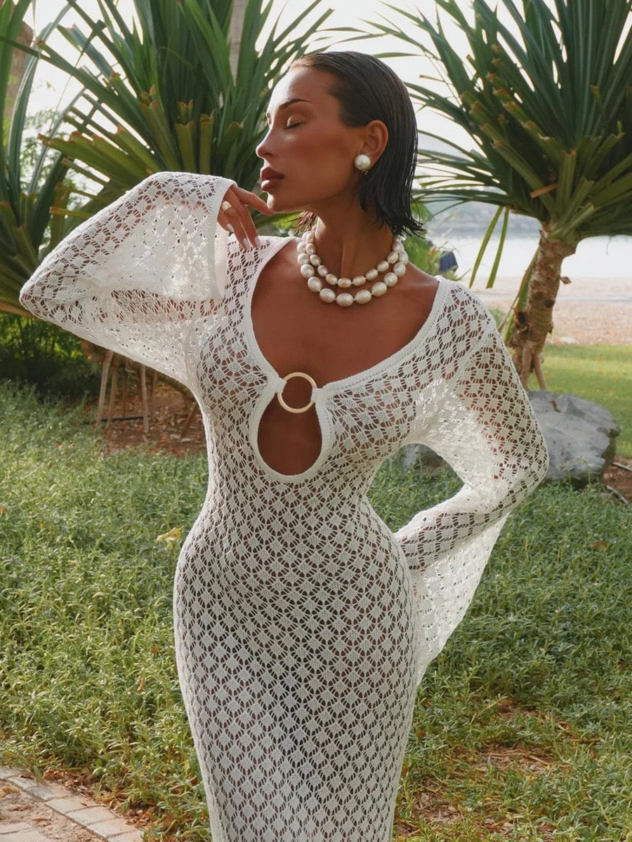 Pankh Kopi Crochet Cover Up Holiday Maxi Dress