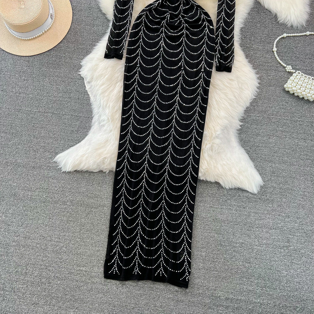 Pankh Ruvina Stone Embellished Sheer Black Party Wear Maxi Dress