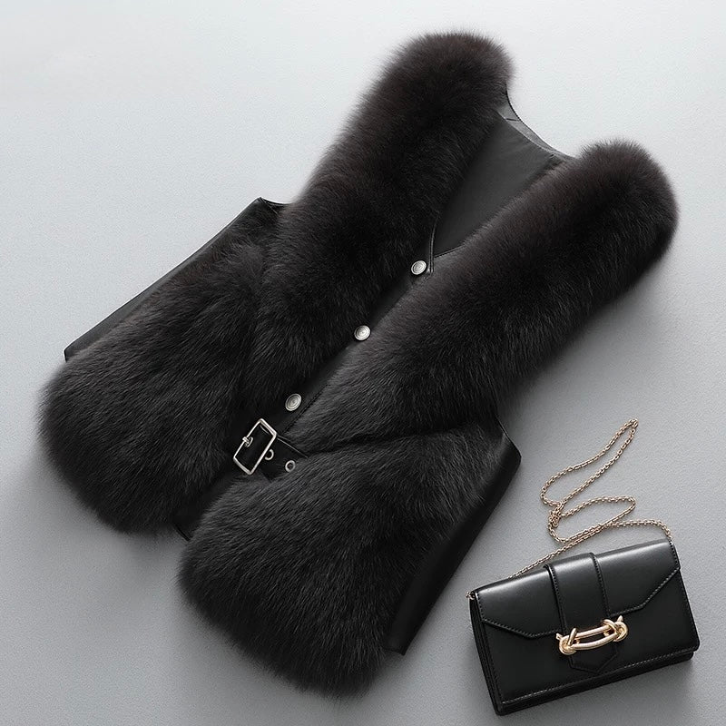 Pankh Rudy Fur and Leather Sleeveless Formal Jacket