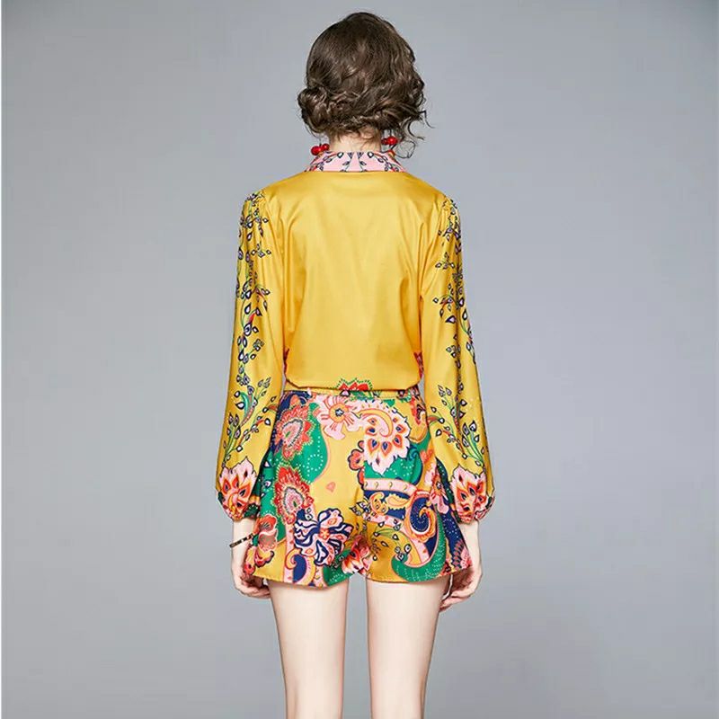 Pankh Sunny Casual Printed Collar Shirt And Short Set With Belt