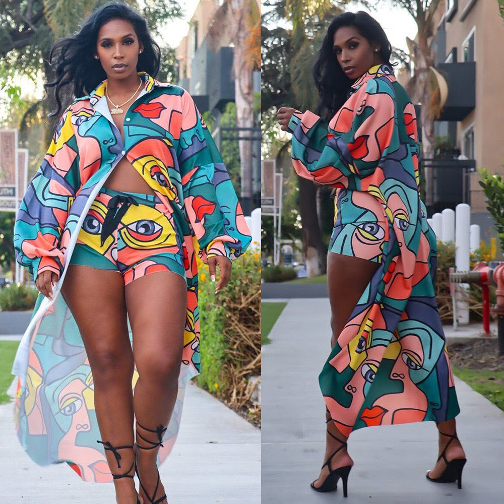 Pankh Figgy Printed Oversized Shirt & Short Coord Set