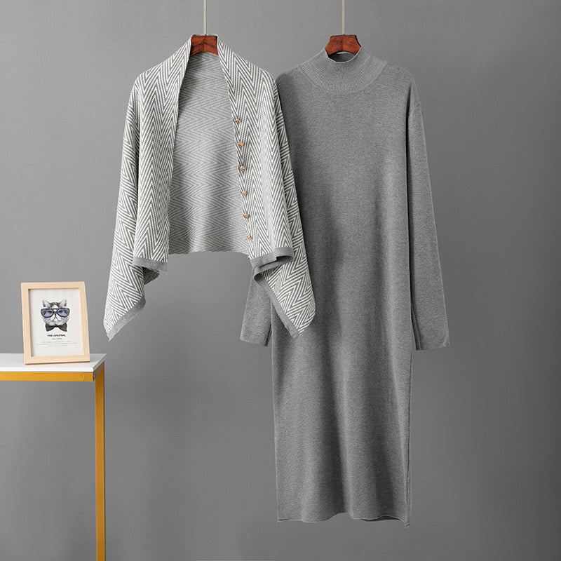 Pankh Koneddy Knit Wool Long Dress with Multiway Cape