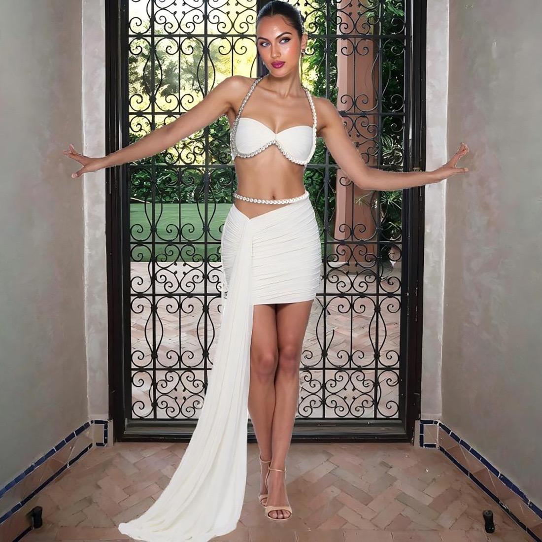 Pankh Aurelia Pearl Embellished Mesh Co-ord