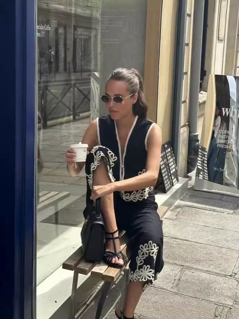 Pankh Savvy Cotton Lace Embroidery Vest Top With Pant Set