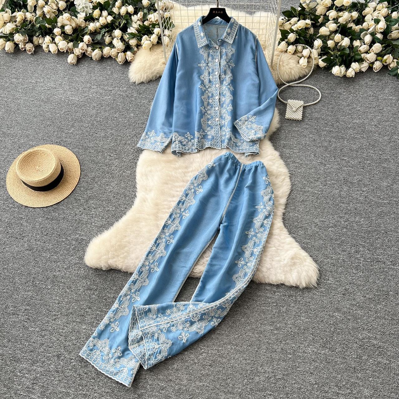 Pankh Torrin Embroidered Cotton Shirt And Pant Set
