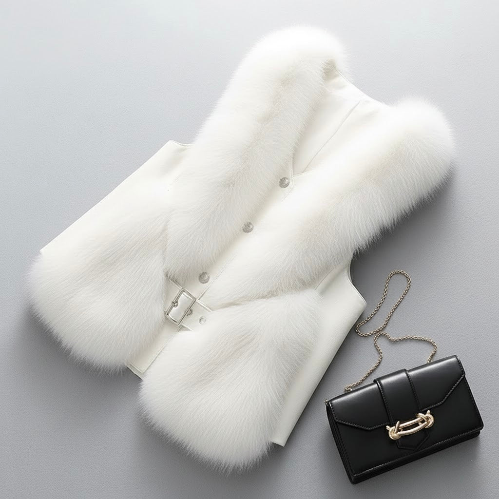 Pankh Rudy Fur and Leather Sleeveless Formal Jacket