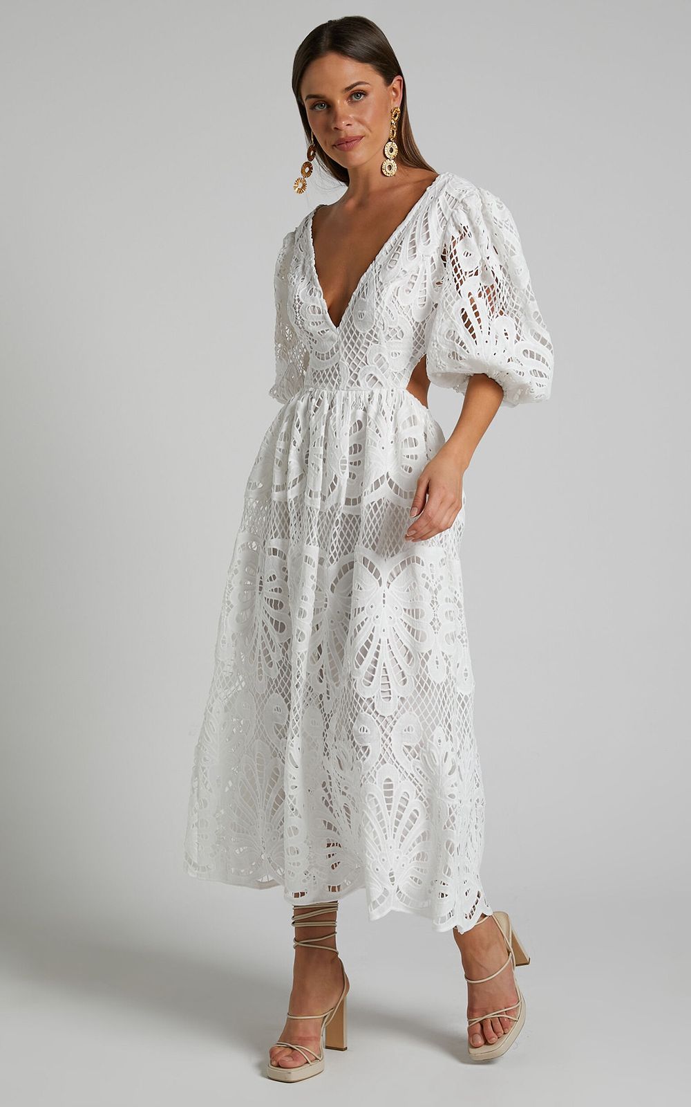 Alena Crochet Waist Cut Out Holiday Maxi Dress