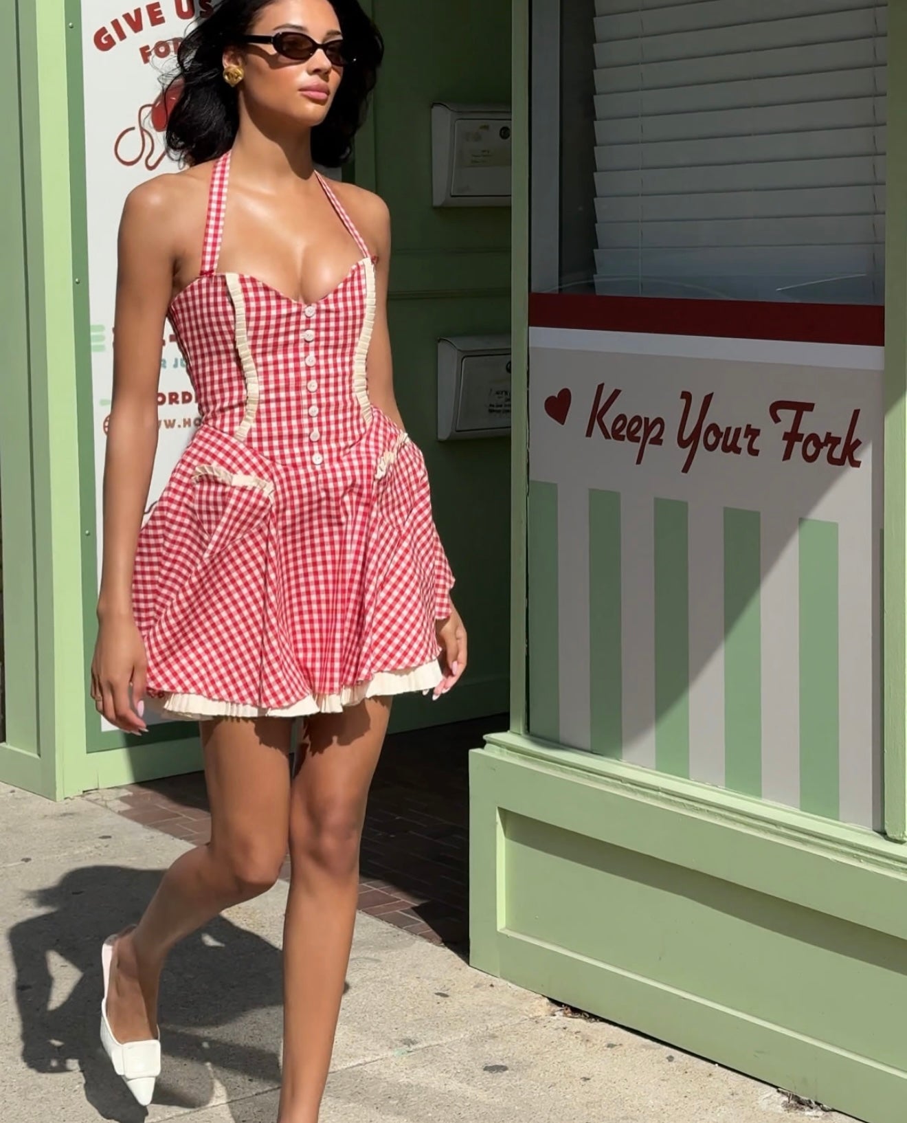 Pankh Luxe Serry Halter Neck Flaired Gingham Dress